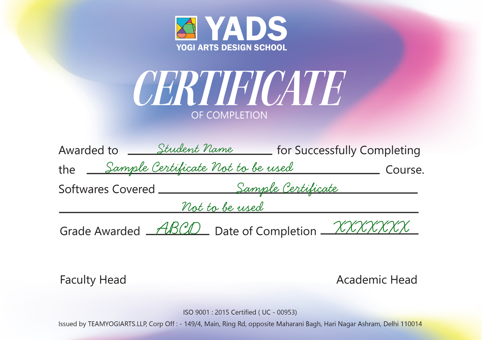 YADS Graphic Design Course Certificate